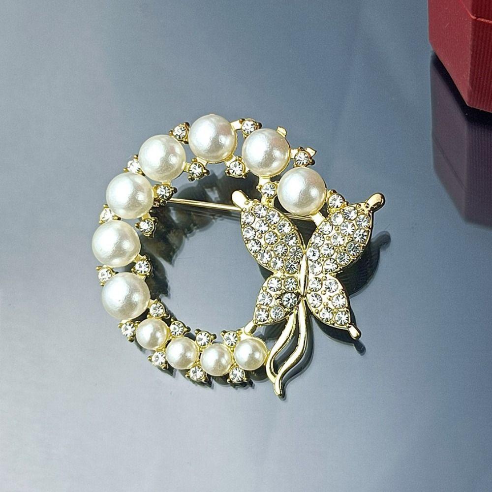 Baroque Wreath Butterfly Brooch Trend Rhinestone Circle Brooches  Wedding Gift