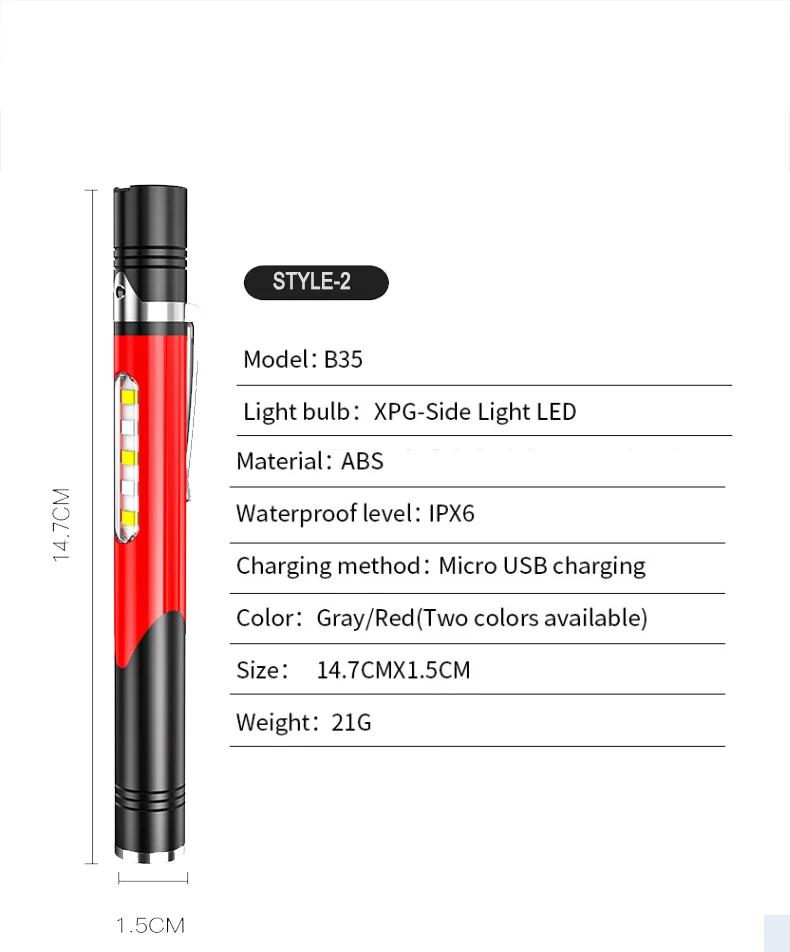 Portable Mini Medical Pen Light Type-C Rechargeable LED Flashlight with Clip COB Dual Light Home Lighting Doctor Checks Lantern