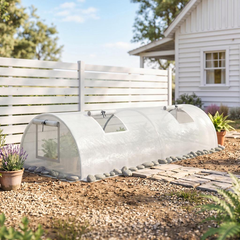 Foil Greenhouse, Mini Tunnel Greenhouse with Mesh Window, UV-Resistant, Plastic Film, 200 x 80 x 45 cm, White
