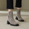Nowe szare elastyczne botki damskie proste kwadratowy nosek gruby obcas wysoki obcas botki Martin matowy zamsz botki