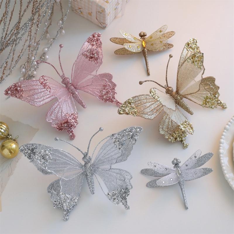Lightweight Plastic Butterfly And Dragonflies Christmas Decorations For Indoor Outdoor Holiday Homes Party Accessories