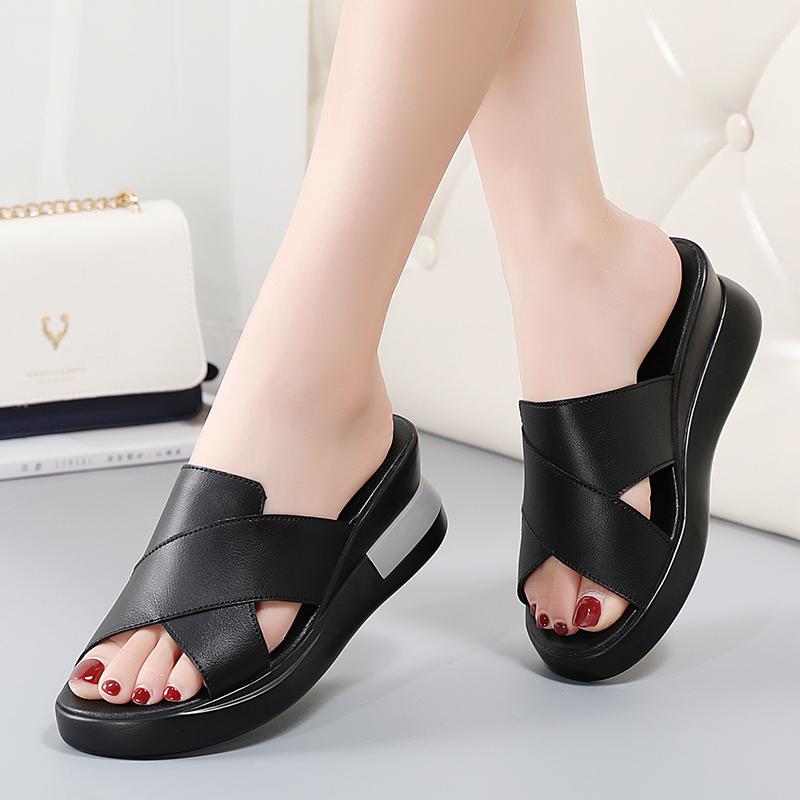 35-40 Summer Women's Large Fashion Solid Color Thick Soled Tall Sandals Anti Slip Slippers Women's Shoes