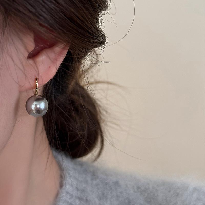 French 12Mm Big Champagne Imitation Pearl Ear Hook Earrings For Women Personalized Wedding Jewelry