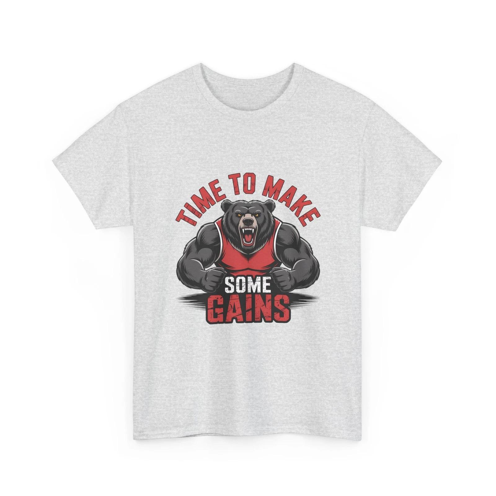 Workout Bear T-Shirt Weightlifting Time To Make Some Gains Tee Gym WorkouT-Shirt L