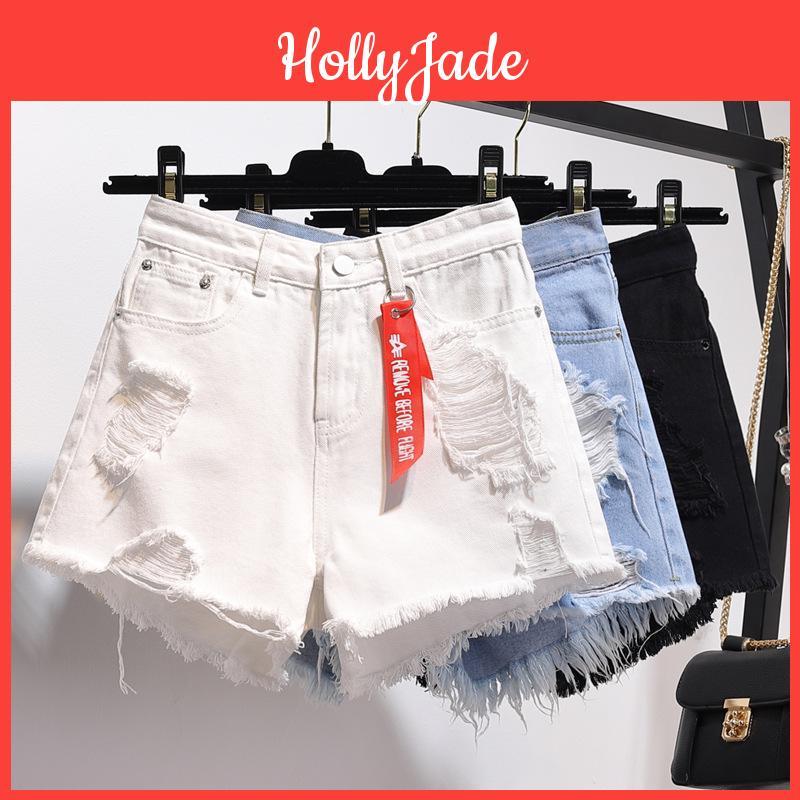 Summer Denim Girl High Shorts Waist Loose Holes Show Slimming Large Size