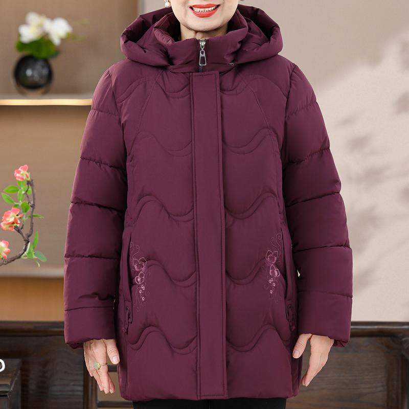 

Большие размеры 2XL-7XL, женские зимние пальто среднего возраста с капюшоном, толстые теплые, элегантные свободные парки, женские куртки 7XL фиолетово-красный
