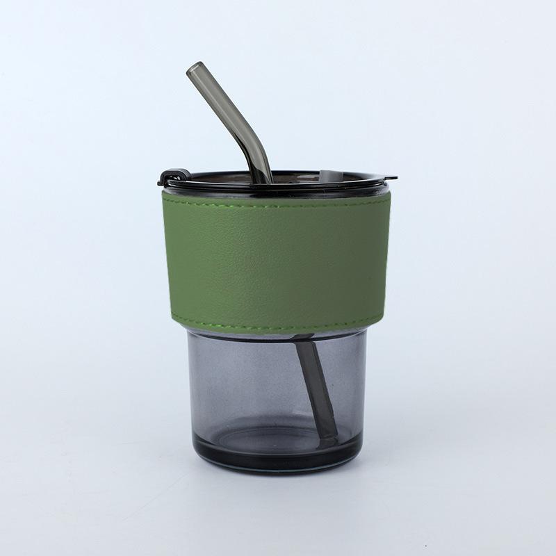 Vertical Pattern Bamboo Cup Glass Transparent Household Striped Water Cup Office Straw Cup with Lid Ins Style Coffee Cup