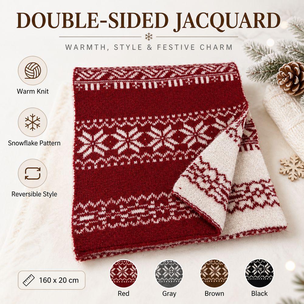 Knitted Fabric Christmas Scarf Snowflake Pattern Neck Wrap Gifts Knitted Scarf for Women