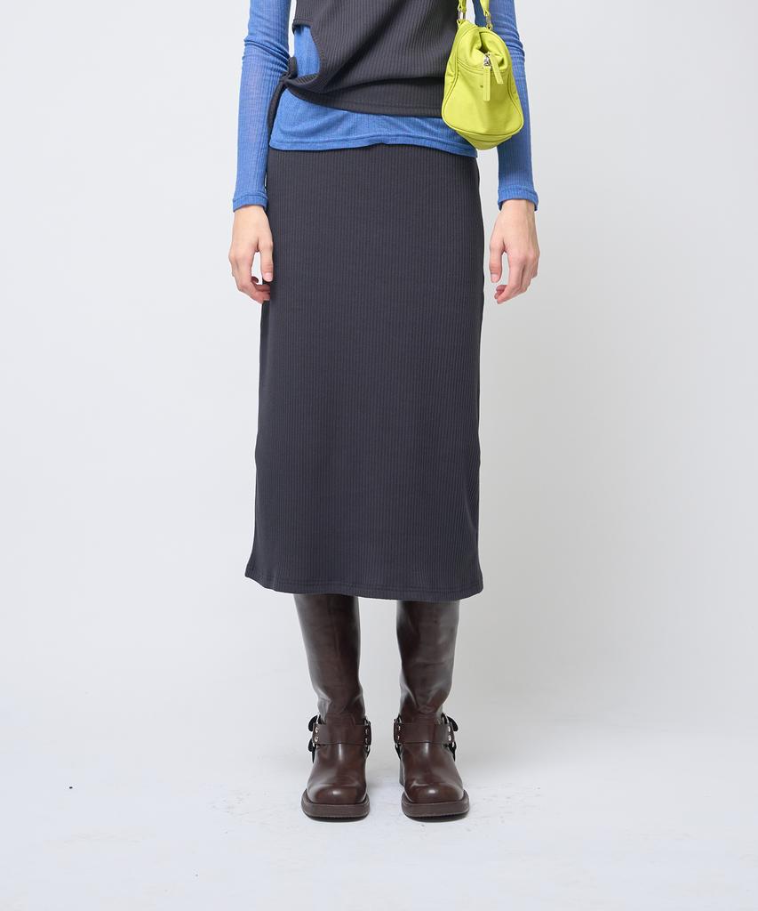 320 Showroom Banding Slit Ribbed Span Long Skirt Deep Navy