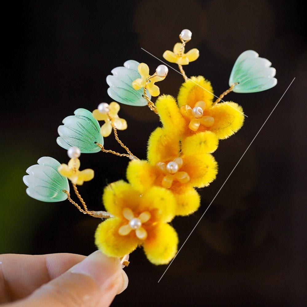 Pearl Silk Flower Hairpin Tassel Hanfu Headwear Elegant Ancient Hair Clip  Jewelry