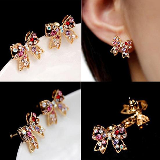 1 Par Dame Farverige Rhinestone Sløjfe Sløjfe Øreringe Ørestikker Smykker Charme