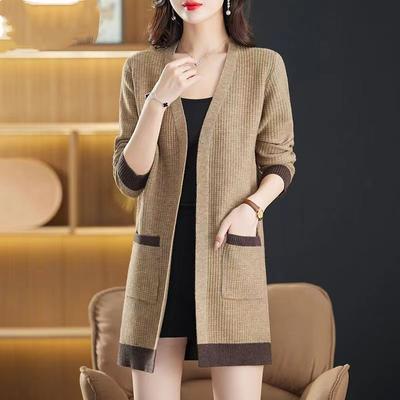 Women's Mid-length V-neck Sweater Jacket Autumn and Winter Western Style Was Thin Fashion Knitted Cardigan Shawl