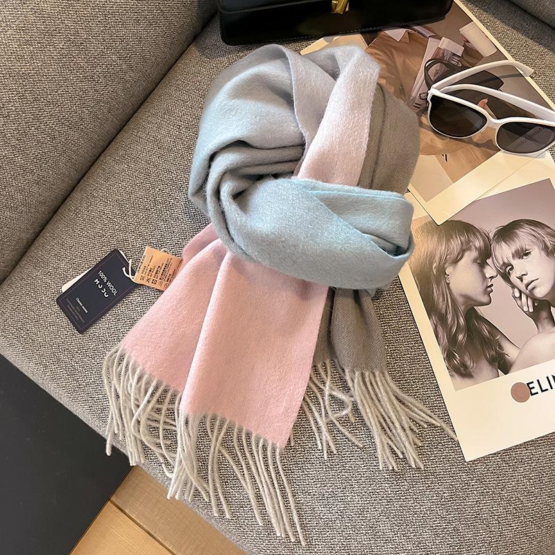 100 Pure Wool Scarves Women's Autumn Light Luxury Gradual Change Color Matching Warm Shawl