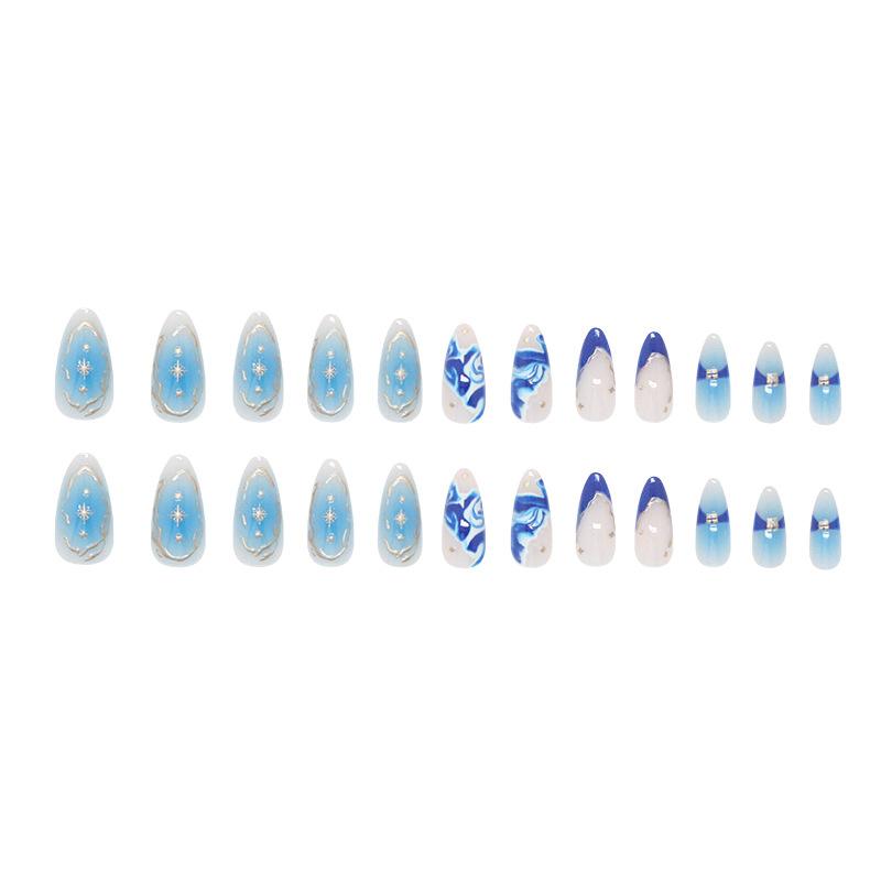 Three-dimensional Wave Star French Wearable Armor 24 Pieces Press On Nails