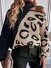European & American Autumn Winter Leopard Print Off-Shoulder High Neck Sweater for Women