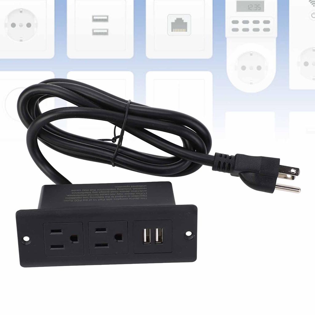 Conference Recessed Power Strip Table Furniture Outlet 2 AC Sockets 2 USB Ports 1.5m Cord