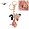 Bag Charm with Lobster Clasp Rhinestone Dog Keychain, Backpack Purse Decoration Keychain Clasp, Golden Plated Puppy Keyring Decorative Pendant