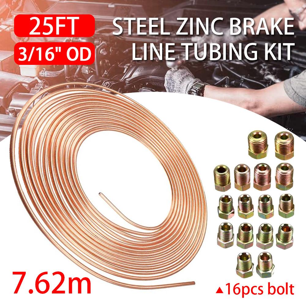 16/20PCS 25ft of 3/16" OD Copper-plated Material Brake Pipe Hose Line Piping Tube Tubing Car Roll Tube Coil With Tube Nuts