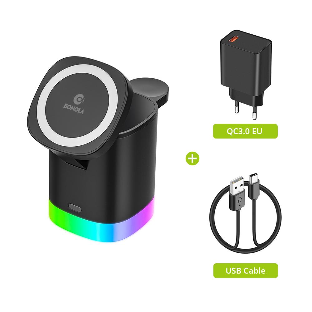 4-in-1 magnetisches kabelloses Ladegerät mit RGB-Licht für iPhone 12/13/14 Pro/Airpods Pro/iwatch. Integrieren Sie kabelloses Laden