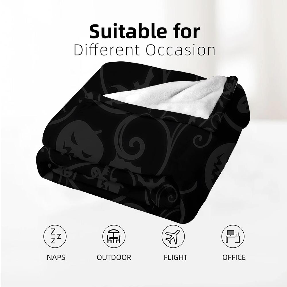 Dark Halloween Swirl Cartoon Anime Print Flannel Blanket Soft Warm Throw for Kids Bedroom Sofa Christmas Office Car