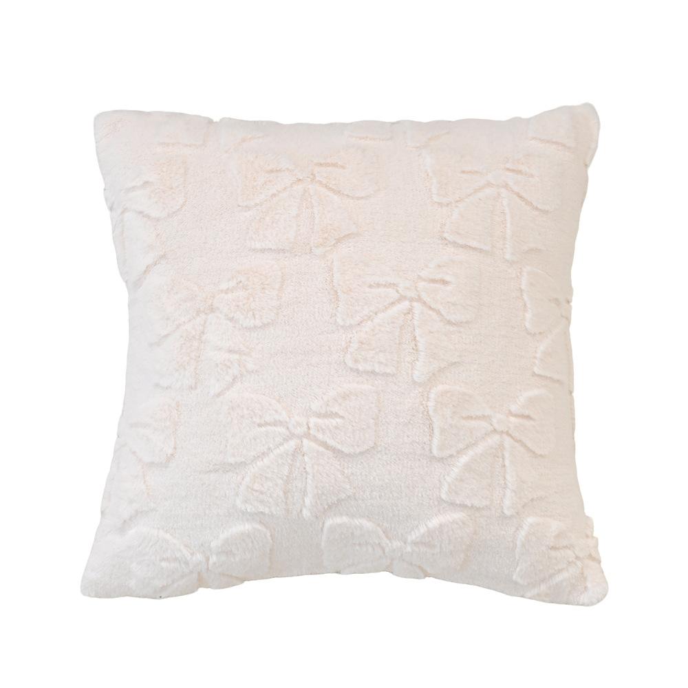 Solid-Color Rabbit Fur Jacquard Bow Pillowcase Cojines Lovely Plush Living Room Sofa Decoration Pillow Cushion Covers 45x45cm