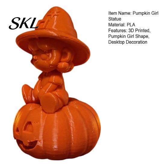 Halloween Entrance Decor 3D Printed Pumpkin Girl Figurine, Spooky Witch Statue, Desktop Sitting On Ornament for Party Decoration