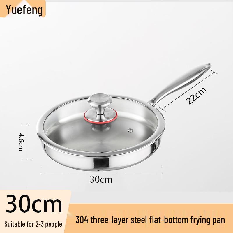 Stainless Steel Non-stick Flat-bottom Frying Pan - Food-grade Omelet & Steak Pan