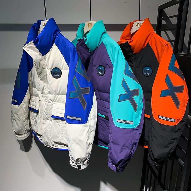 Personalized and Fashionable Men's Spliced Contrasting Color Youth Bread Jacket 2025 Winter New Versatile Parkas Male Clothing