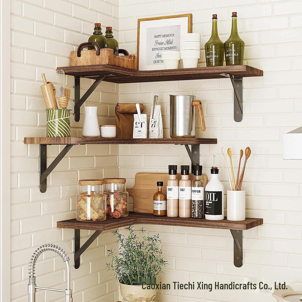 Country-Style Solid Wood Corner Floating Wall Shelf & Organizer