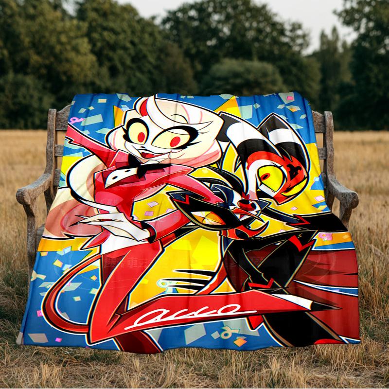 Vibrant Devilish Hazbin Blanket Flannel Throw for Sofa, Indoor, Camping, Living Room, Office, Chair, And Bed Soft Birthday Gift