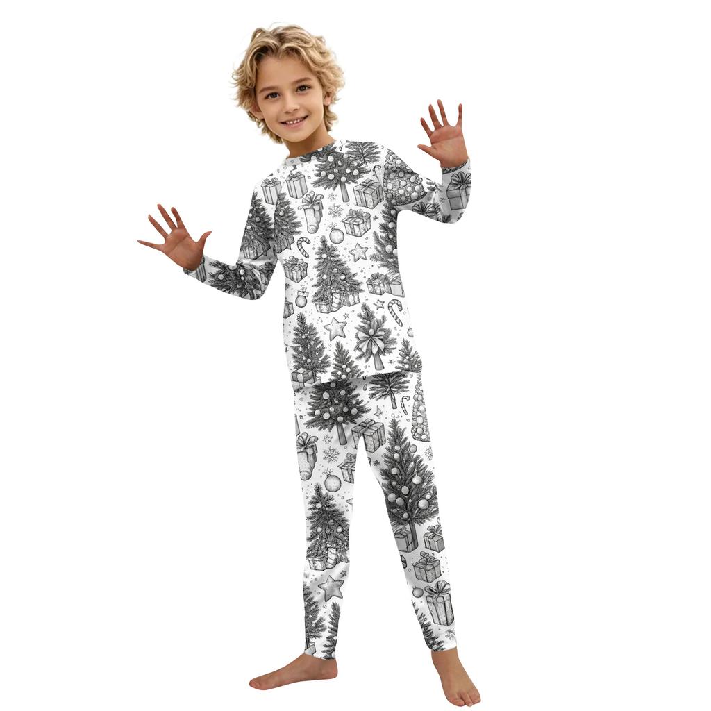 DIY Handbemalt Ausmalbar-Eltern-Kind-Outfit - Weihnachts-Print Rundhals Eltern-Kind Langarm Lange Hose Hauskleidungsanzug Frühling