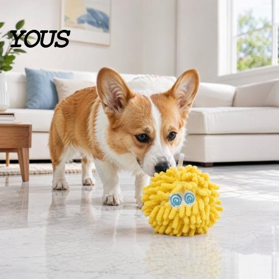 Durable Dog Chew Toy Squeaky Mop Ball Toy, Plush for Teeth Cleaning, Fluffy Self-Play Boredom Relief Interactive Pet Small Medium Dogs Puppy