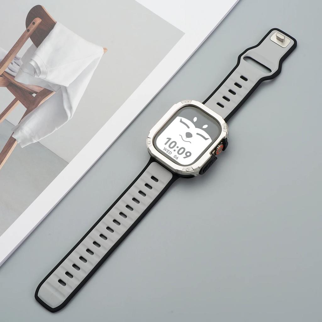 Strap+Case for Apple Watch 49mm 44 45 46MM TPU+PC Protector Bumper Silicone Band for Iwatch Series 10 9 8 7 6 5 4 Se Ultra 1 2