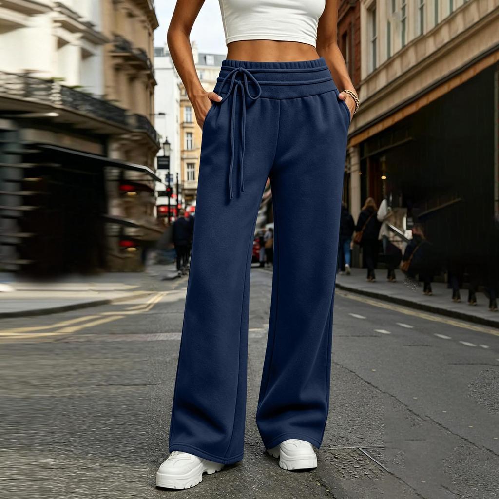 Women's Color Loose Fit Drawstring Sweatpants with Pockets for Casual Wear