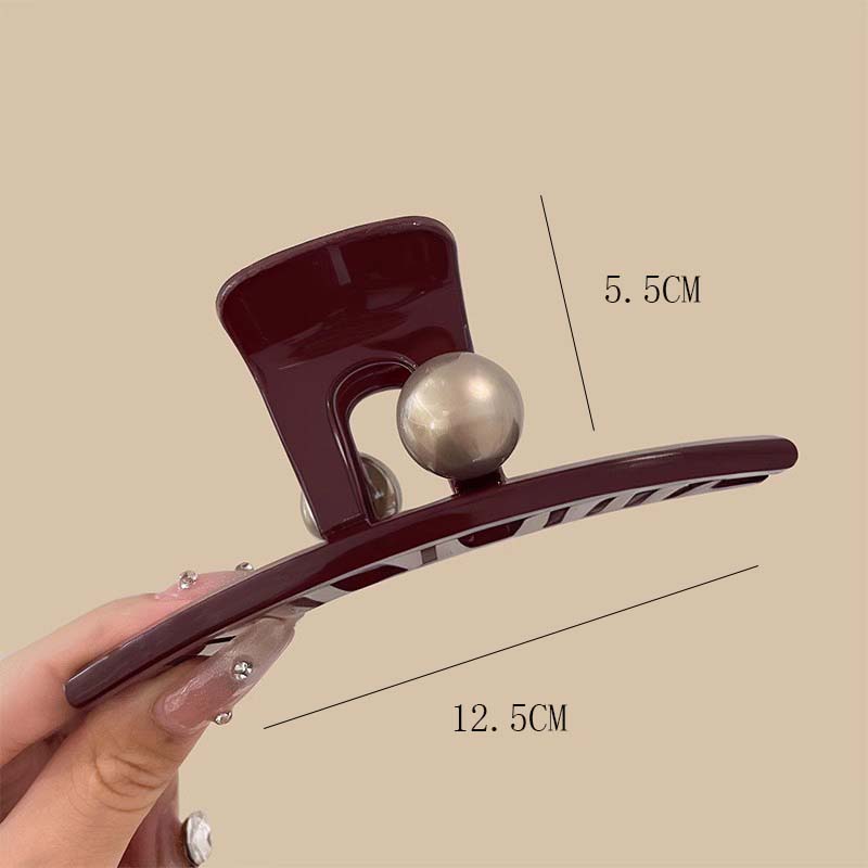 Große rote Perlenhaarspange für Damen Mädchen Kopfschmuck Einfache Haarnadel Haarvolumen Hai-Klammer Haarspange Hinterkopf Haaraccessoires