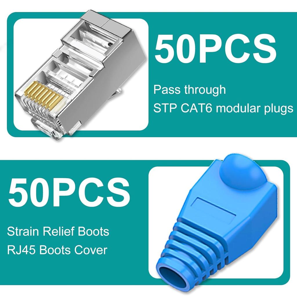 Connettori RJ45 con Guaine di Sollievo dalla Trazione Cavi Ethernet Cat6 Cat5e Spina Modulare Placcata Oro per Cavo UTP a Fili Solidi o Intrecciati