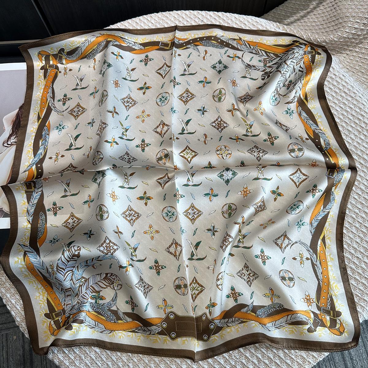 Colored Feather Flower Silk Scarf Women s 53 Small Square Scarf Spring Versatile Fashion Neck Protection 100% Mulberry Silk Scarf 53*53cm