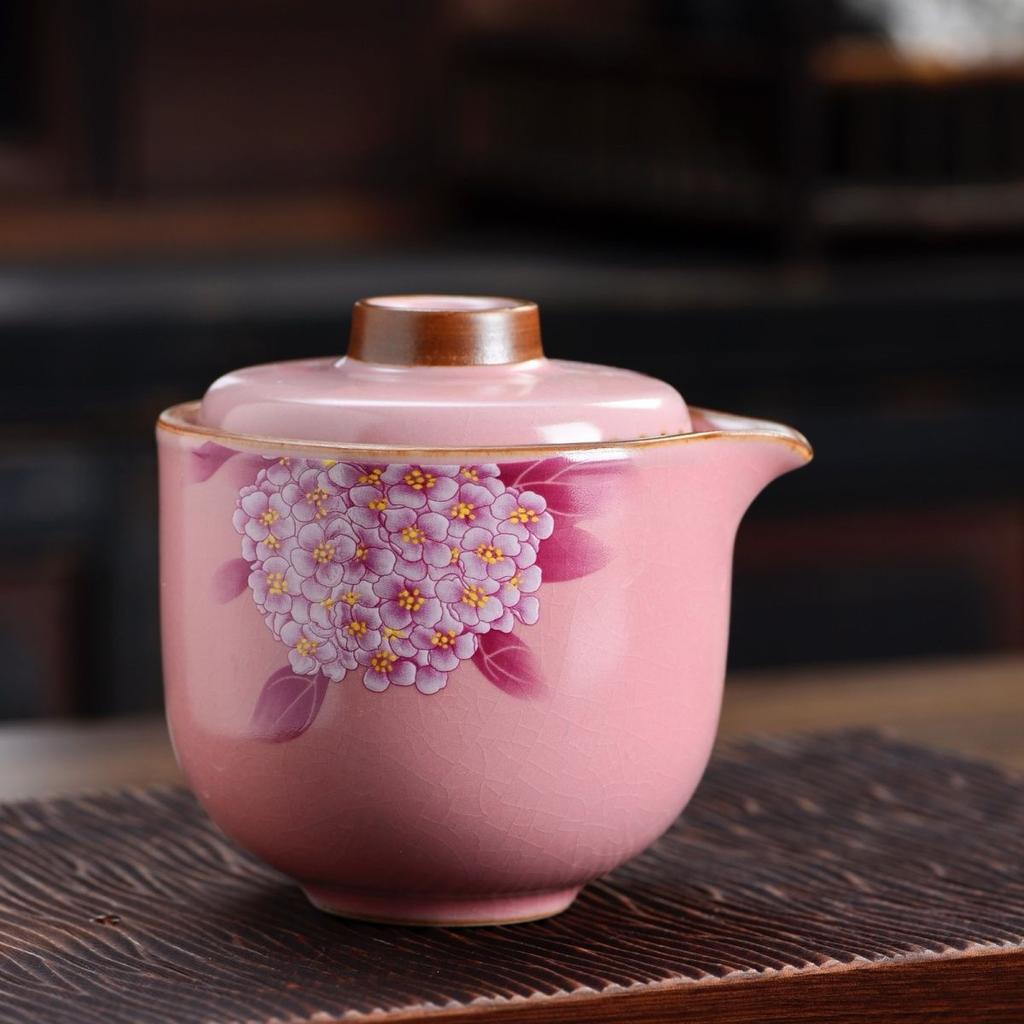 Fenru Hydrangea Tea Set, Hand-held Pottery Teapot From Ru Kiln, New Style with Exquisite Patterns, 1 Teapot and 2 Tea Cups