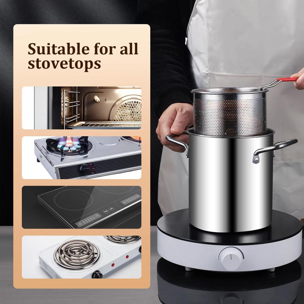 Deep Fryer Pot Stainless Steel Fry Pot with Basket and Lid Food Grade Deep Fryer Multifunct Deep Frying Pots Kitchen Tools 2025
