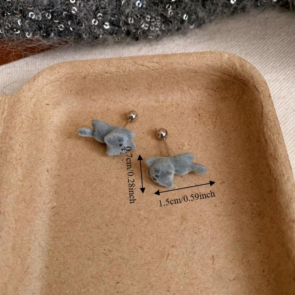 Hypoallergenic Fur-covered Earrings Flocking Resin Exquisite Y2K Animal Ear Studs Versatile Three-dimensional Plush