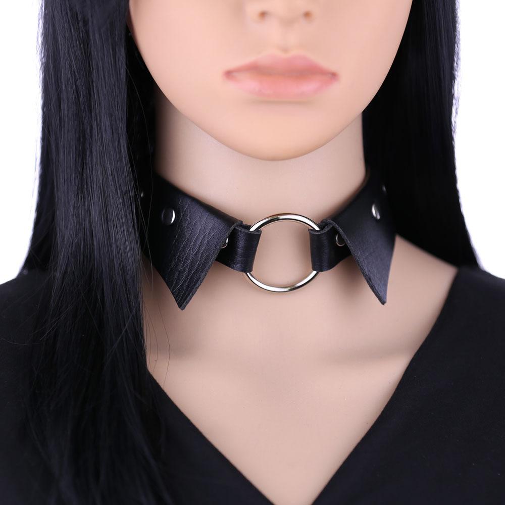 O-ring PU Leather Choker, Shirt Collar Style Punk Statement Clavicle Neck Chain