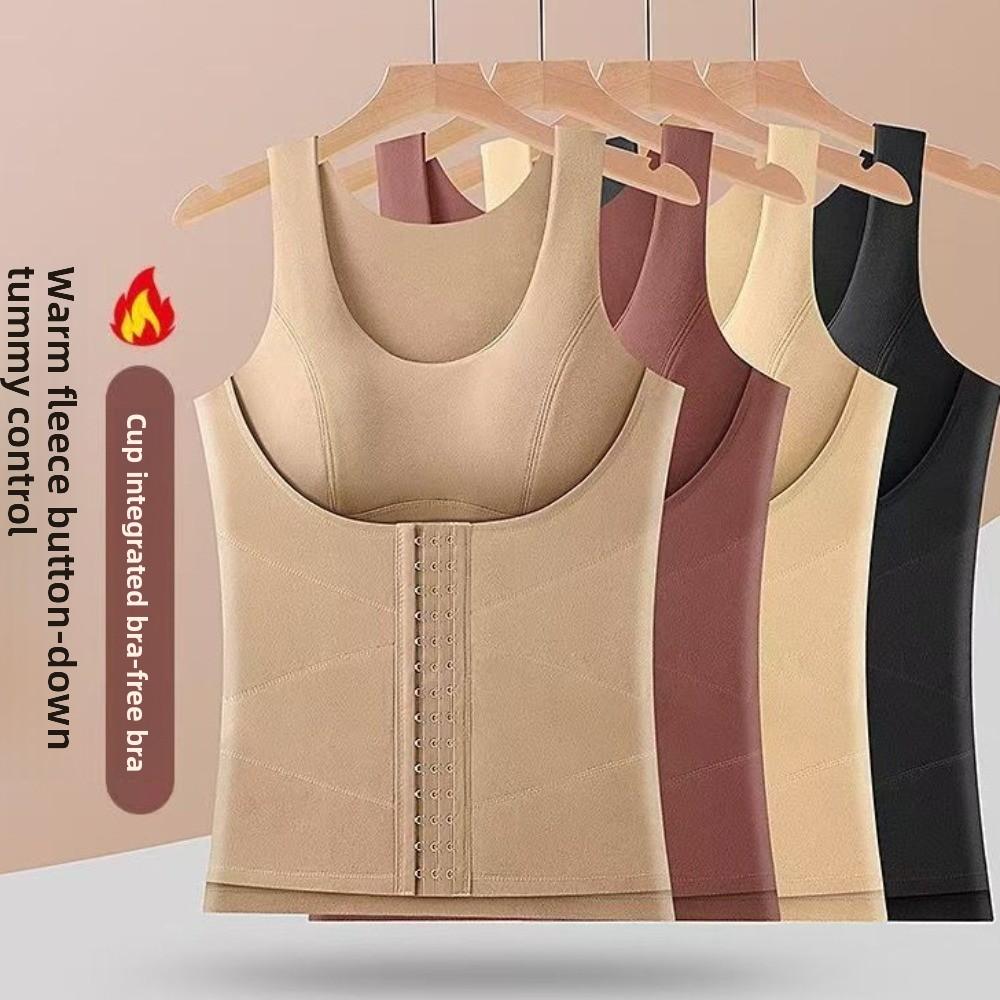 Schlankmachendes Thermoshirt mit formendem Taillenbund und gepolsterten Cups Ärmellos Samt-Fleece