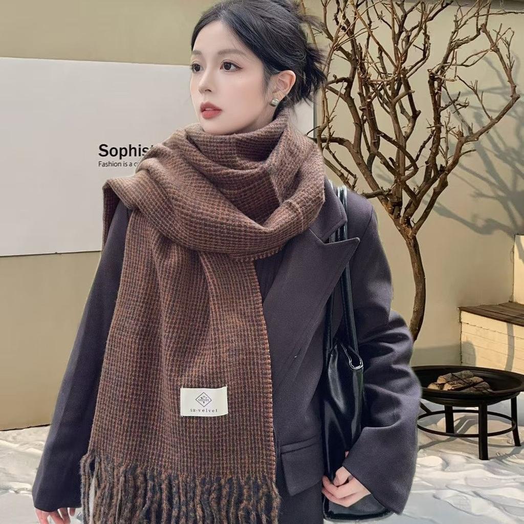 Korean atmosphere plaid scarf autumn and winter thickened warm imitation cashmere fringed scarf premium sense versatile shawl