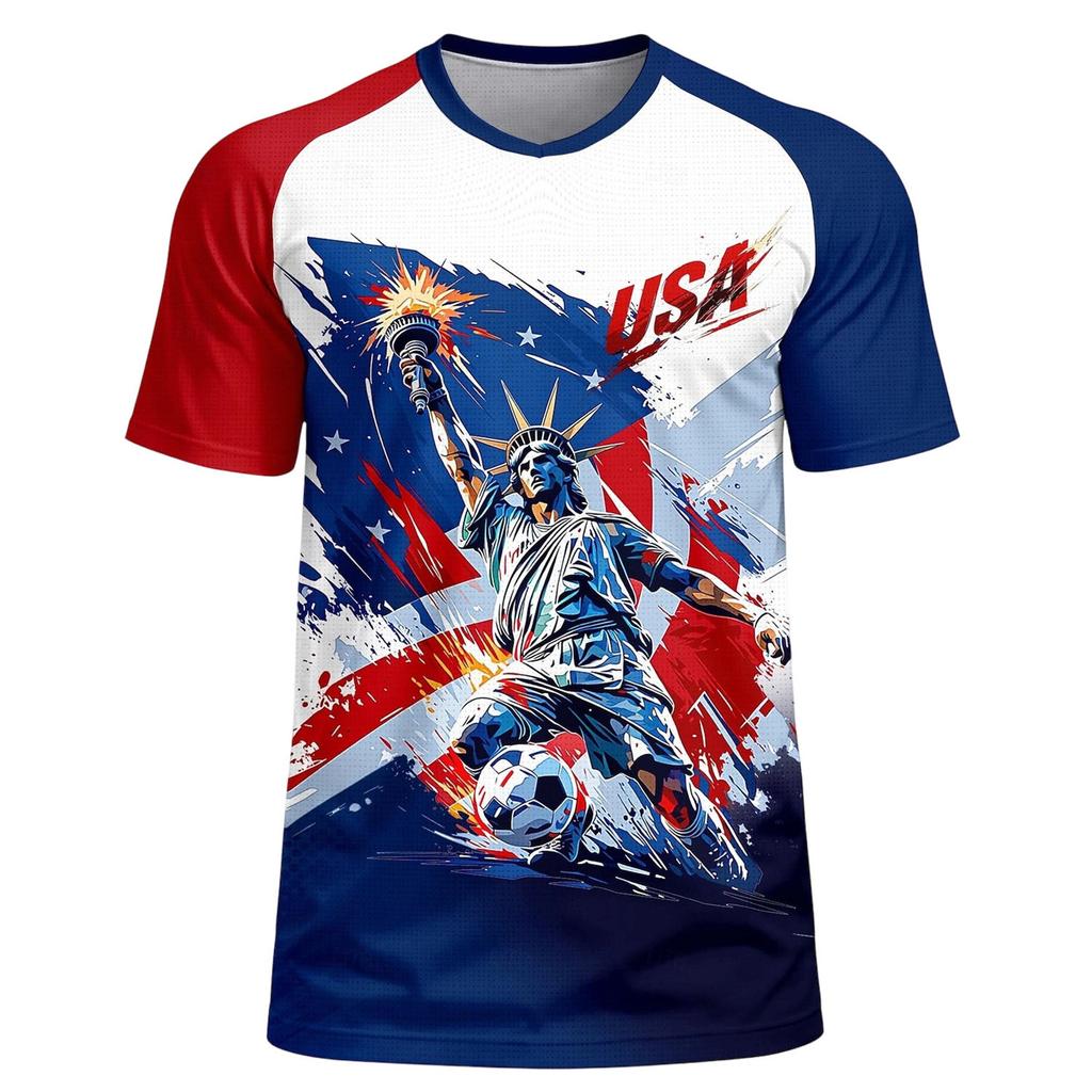 Men's Casual Crew Neck Lightweight Breathable Short Sleeve T Shirt with USA America Letter Print and Star Pattern for Everyday Wear