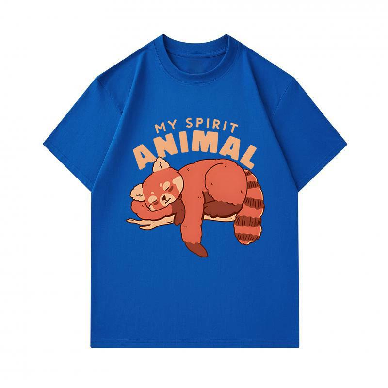 Men's 100% Cotton Crew Neck Short Sleeve T-Shirt, Cute Sleeping Red Panda My Spirit Animal Print Casual Comfortable Lightweight Tee for Daily Wear