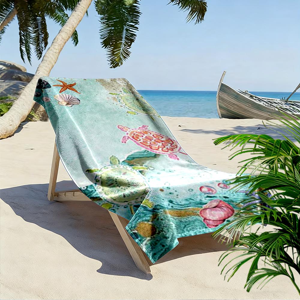 Colorful Sea Turtles and Shells Design Beach towel quick-drying for travel outdoor sports jogging beach and swimming