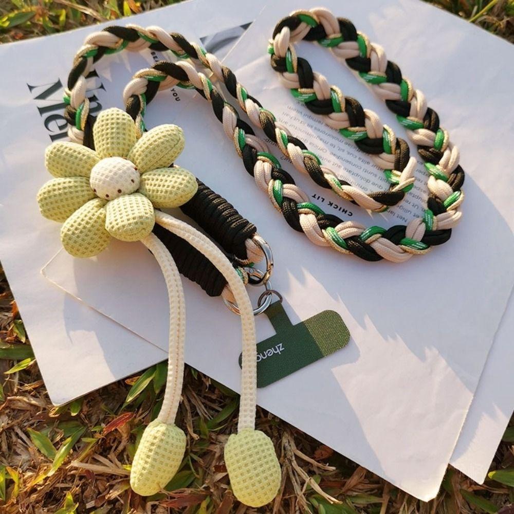 Detachable Flowers Phone Lanyard Crossbody Cell Phone Strap Phone Woven Chain  Hanging Ornament