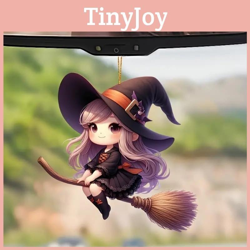 Car Acrylic Halloween Decoration Pendant Cartoon Witch Broom Supplies Interior
