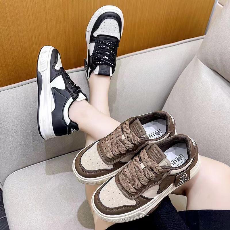 Women's White Chunky Sole Sneakers - Spring/Autumn Breathable Casual Korean Style Versatile Dad Shoes
