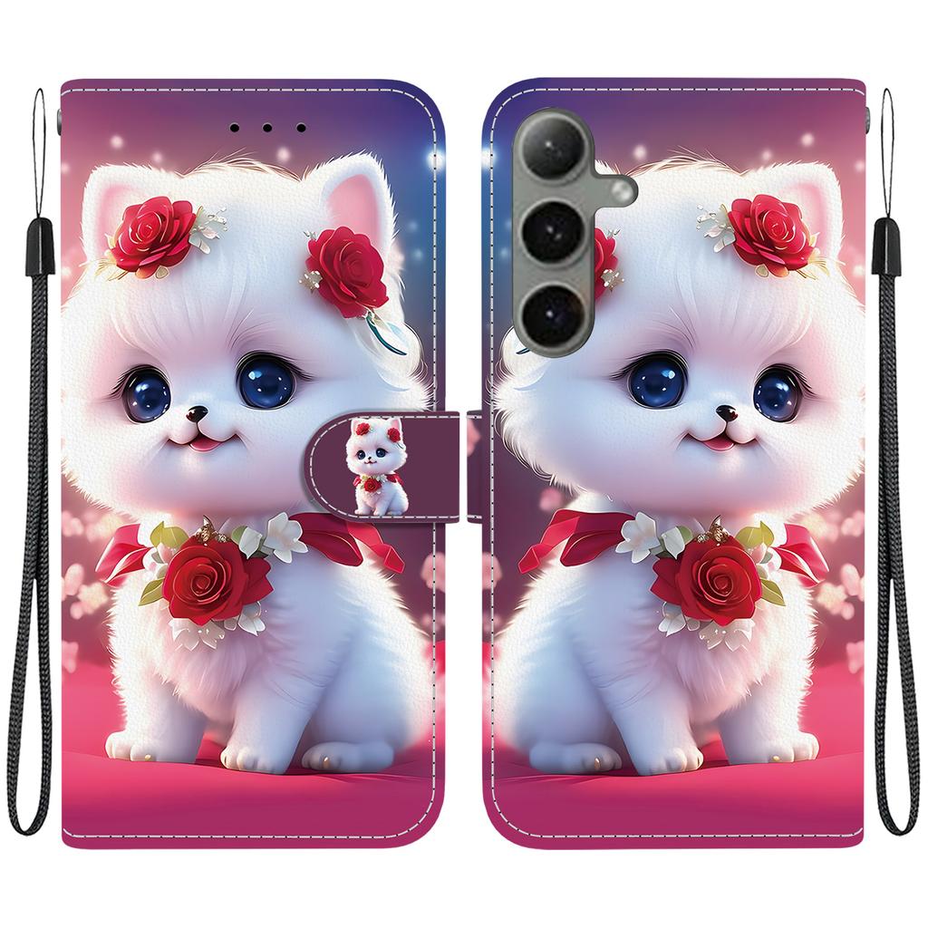 Handmade PU Leather Flip Case for Samsung Galaxy S25+/S25 Plus (SM-S936B)- Anti-Slip Shockproof Cover with Wrist Strap & Heart/Rose Cat Designs